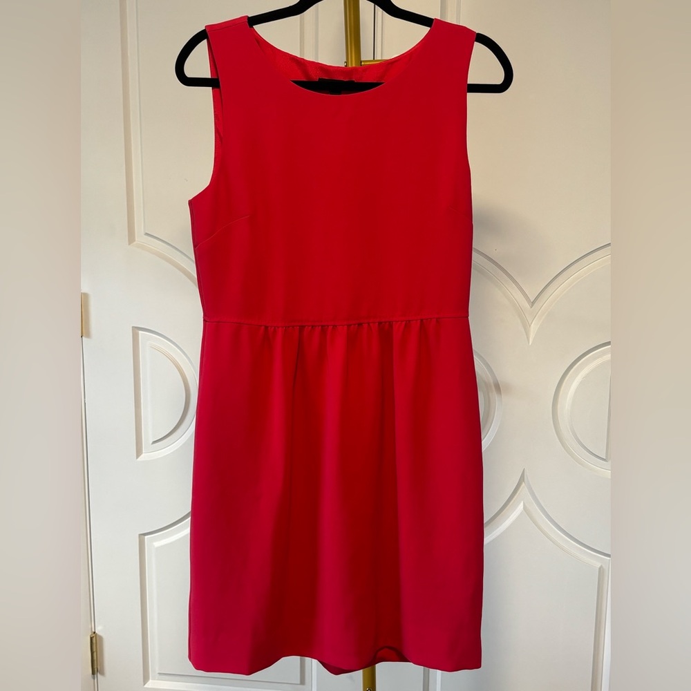 J.Crew Camille Red Sheath Dress Size 10 Midi Crew Neck Work Office Classic